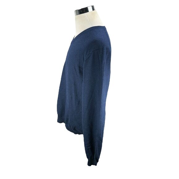 Brooks Brothers Sweater Men’s Large Blue Merino Wool V-Neck Long Sleeve Stretch - Picture 4 of 9